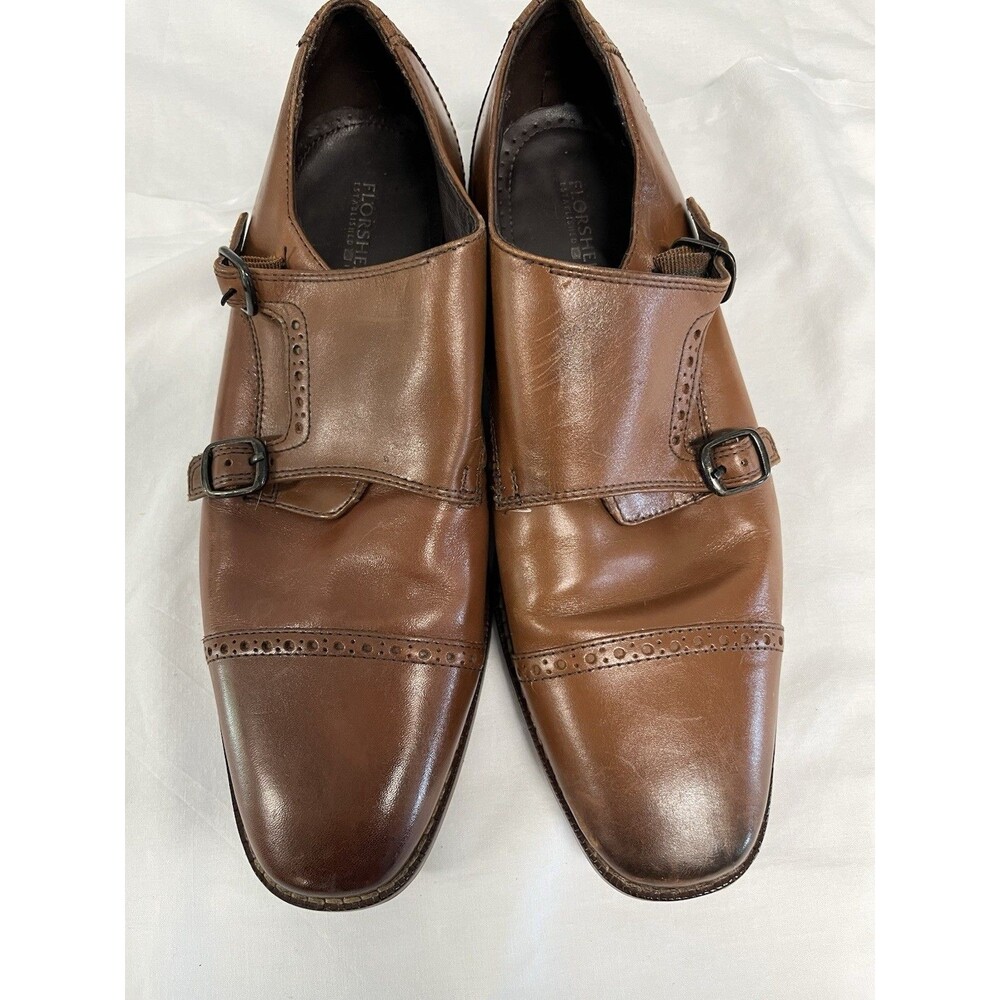 Florsheim Brown Leather Double Monk Strap Dress Shoes Cap Toe Brogue 9.5 D